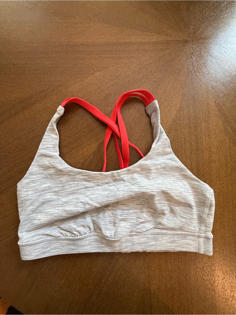 lululemon athletica Light Gray Striped Sports Bra with Coral Pink Straps